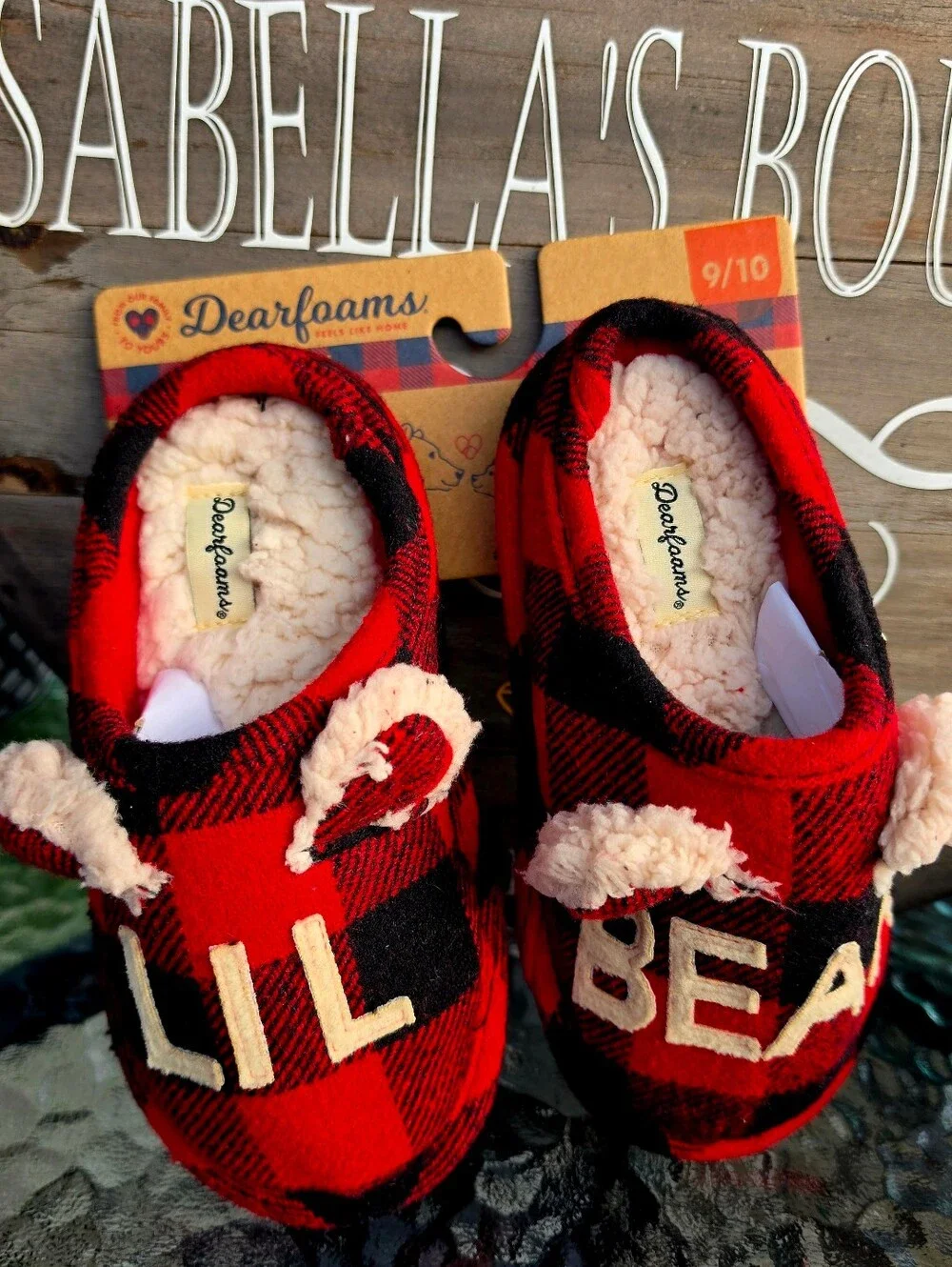 Dearfoams Lil' Bear Buffalo Check Clog Slippers